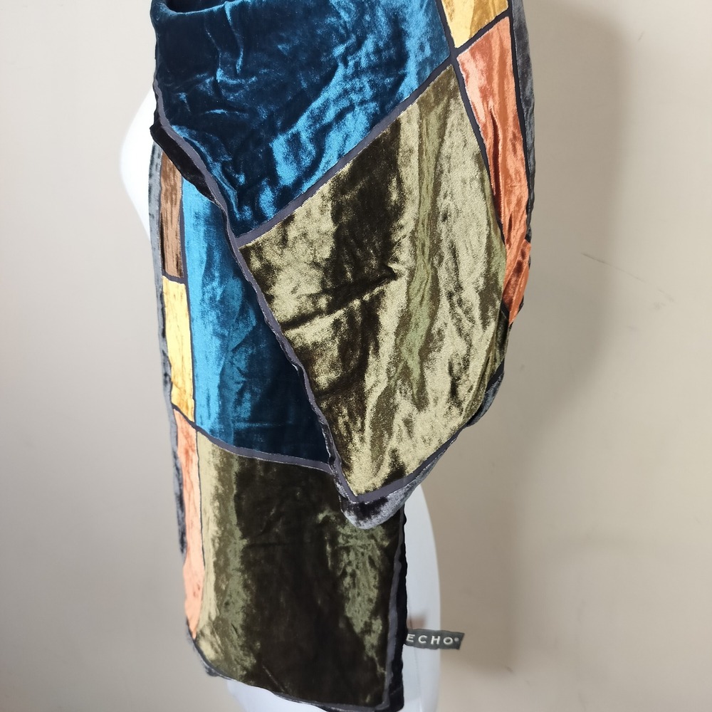 Echo Silk Blend Velvet Patchwork Scarf Jewel Tone… - image 6